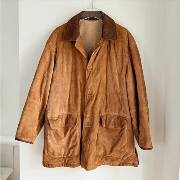 Vintage Suede Chore Jacket Camel Hair Liner Barneys NY Brown Italy Men’s Large - Picture 12 of 12
